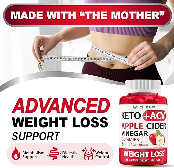 Keto ACV Gummies Advanced Weight Loss - Sugar Free ACV Keto Gummies - Gummy Supplement for Women and Men - Detox - Apple Cider Vinegar - Apple Flavor
