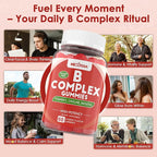Vitamin B Complex Gummies, Vegan Vitamin B Gummies with 2000 mcg Methyl B12, Methyl Folate | Plus Choline + Inositol, Vitamin C + Zinc for Supports Energy, Mood, Immune, Healthy Hair, Skin - 60 Cts