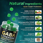 GABA L-Theanine Gummies, Sugar-Free Calm Gummies with L-Theanine, Ashwagandha,Valerian Root,Magnesium | Support Sleep,Stress Relief & Relaxation | GABA Supplement for Adult- Blueberry Flavor