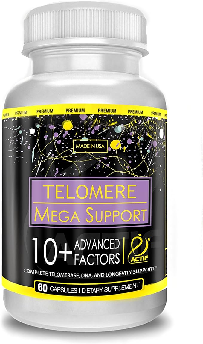 ACTIF Telomere Mega Support with 10+ Factors, Non-GMO, Telomerase and DNA Supplement for Energy, Memory and Anti-Aging, Made in USA, 60 Count