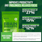 160mg L-Theanine + 80mg Caffeine Chews – Mint Matcha Flavour, Increases Productivity, Mental Clarity, Alertness | 1 Bag - 40 Servings | Brain Bullet | Energy Gum & Focus Gummy Upgrade