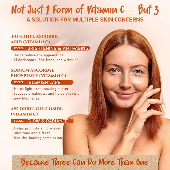 Vitamin C Serum for Face • 3 Stable Vitamin C Forms + 4 Power Ingredients: Hyaluronic Acid & Panthenol • Brightening Anti Aging Serum for Dark Spots, Fine Lines & Wrinkles • Made in Germany, 1,7 fl oz