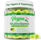 NEVISS Vegan Multivitamin for Women & Men w/Methyl B12, D3 K2, Plant Based Omega 3 (DHA+EPA), Iron, Choline, Zinc, Whole Food Daily Vitamins Gummies for Vegans & Vegetarians, Sugar Free, 60Cts
