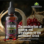 Red Korean Panax Ginseng Liquid Drops with L-Tryptophan, Ashwagandha & Ginkgo – Herbal Adaptogen Blend for Daily Wellness – Alcohol Free Liquid Supplement – 4 fl oz (120 mL)