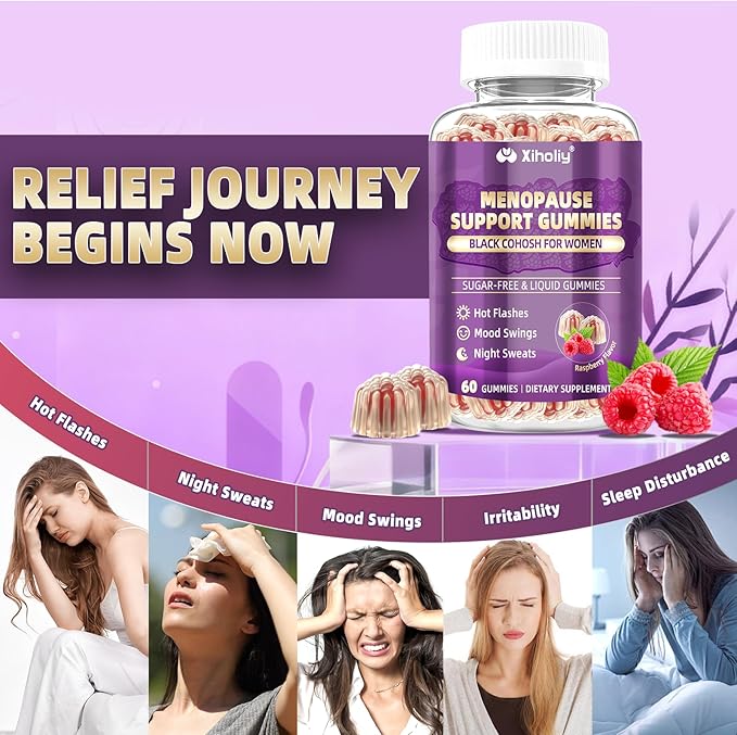 Menopause Supplements for Women with Black Cohosh, Menopause Relief Sugar Free Gummies for Hot Flashes, Natural Female Hormone Balance & Ashwagandha, Magnesium for Night Sweats, Mood Swings, 60 Count