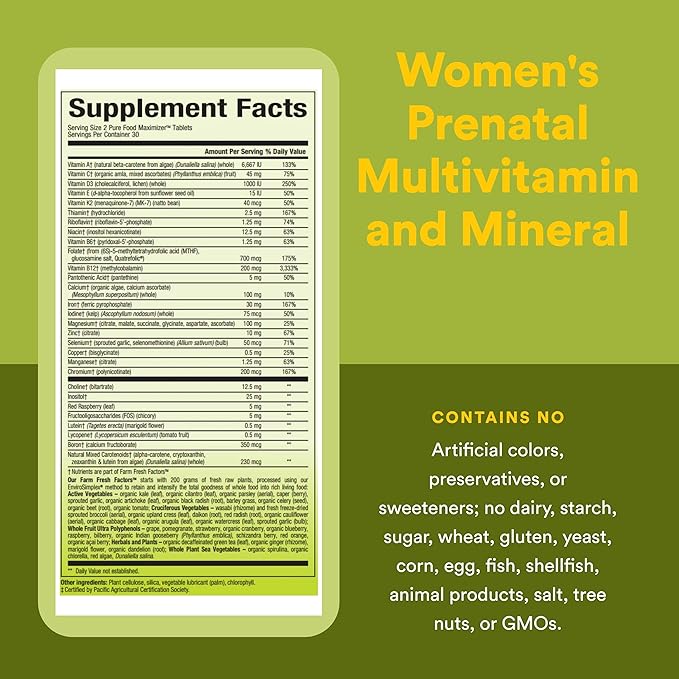 Natural Factors Whole Earth & Sea Women's Prenatal - Daily Prenatal Supplement for Healthy Pregnancy Support - Essential Prenatal with Calcium, Iron, Vitamin, B12 & More - 60 Tablets (30 Servings)