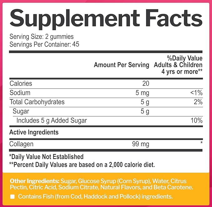 Collagen Gummies for Women & Men (90 Count) - Premium Hydrolyzed Collagen Type I & III for Hair, Skin & Nails Support - Great Tasting Tropical Flavor, Gluten-Free, Non-GMO - 90 Gummies (45 Servings)