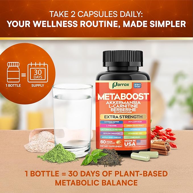 GLP-1 Booster Supplement, Akkermansia, L-Carnitine, Berberine (GlucoVantage), Methylfolate, Methylated B12, Chromium, Capsimax, Psyllium Husk, Probiotics Vitamins D3, B6, 20-in-1 Plant-Based (3 Pack)