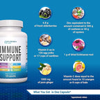6 in 1 Immune Support 120 Capsules with Powerful Blend of Elderberry, Echinacea, Ginger, Vitamin C 650mg, Vitamin D3 5000 IU & Zinc Picolinate 30mg- Immune Booster Supplement for Adults and Kids