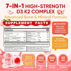 Vitamin D3 K2 Gummies 5000IU / 10,000 IU with 500mg Calcium + K2(MK-7) 200mcg, Magnesium, Vitamin C & Zinc, Extra Strength - Ultimate Absorbency for Bones, Muscles, Teeth, Vegan, 60 Count (Pack of 1)