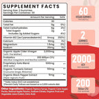Apple Cider Vinegar Gummies, Max Strength 2000mg ACV Gummy with Probiotics, B12 and Keto Support, For Digestion, Metabolism, Detox, Gut & Immune Health, Gelatin-Free, Non-GMO, 120 keto acv gummies