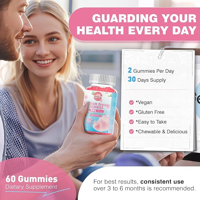 Lithium Orotate 5mg Gummies | Plant-Powered Bioavailable Chewable Lithium Supplement | Support for Daily Tension Balance & Healthy Aging | Non-GMO, Vegan, Gluten-Free | 60 Counts