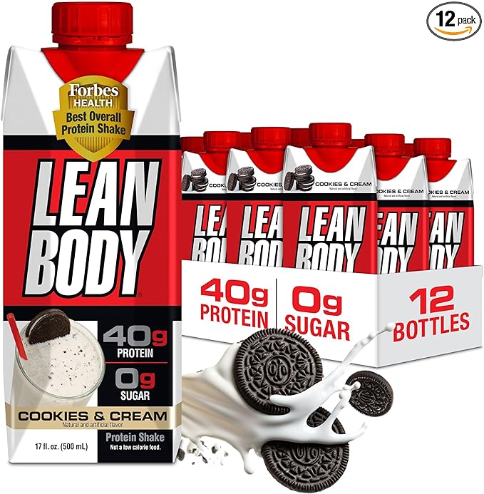 Labrada Lean Body Ready-to-Drink Cookies and Cream Protein Shake, 40g Protein, Whey Blend , 0 Sugar, Gluten No, 22 Vitamins & Minerals, (Recyclable Carton & Lid - Pack of 12) LABRADA , 17 Fl Oz (Pack of 12)