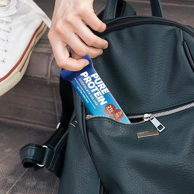 Pure Protein Chocolate Deluxe Protein Bars – 21g Protein, 3g Sugar, 190 Calories (12 count) Low Sugar* High Protein Snack - Gluten Free - Perfect for a Healthy Snack
