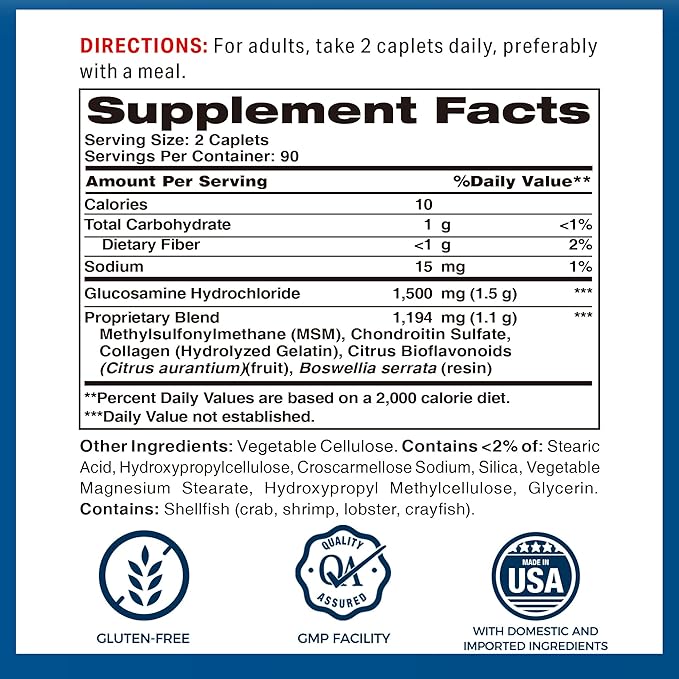 Vitamin World Triple Strength Joint Mover, Glucosamine Chondroitin with MSM Joint Support Supplement, Collagen & Boswellia Serrata Extract, Support Joint Strength, Comfort & Flexibility, 180 Caplets