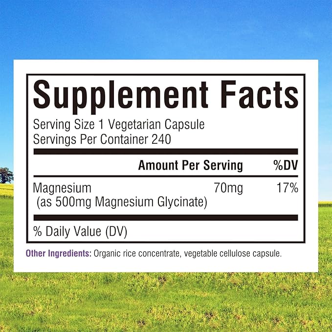 Innate Vitality Magnesium Glycinate 500mg | 70mg Elemental Magnesium Supplement - High Absorption, Non Buffered, Non-GMO & No Gluten - Vegan - Nerve Health - 240 Capsules (Pack of 1)