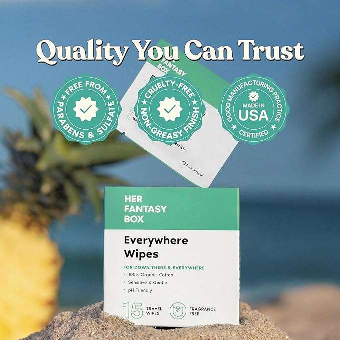 Her Fantasy Box | Everywhere Wipes – 100% Organic Cotton, Gentle & Refreshing, pH-Balanced, Fragrance-Free, Plant-Powered for Body, Face & Intimate Areas, Ideal for Sensitive Skin - 12 Pack, 180 Wipes