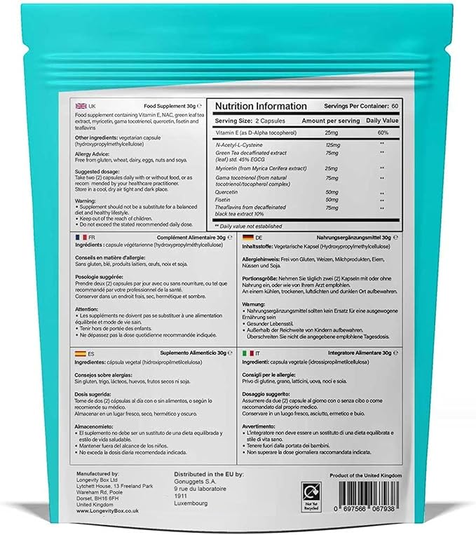 Senolytic Anti-Aging Supplement | Fisetin, Quercetin,NAC, Gamma Tocotrienols | 8-in-1 Cellular Regeneration & Longevity Formula | Boost Energy, Mental Clarity & Healthspan | 120 Vegan Capsules