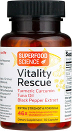 Vitality Rescue Omega 3 with Turmeric Curcumin Supplement, Fish Oil DHA EPA with BioPerine & CurcuWin 46X Absorption, Supports Joint, Muscle, Heart & Brain Health, 30 Capsules