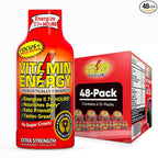 Vitamin Energy Focus+ Extra Strength Energy Shot Tropical Infusion 48 Pack, 260mg Natural Caffeine, B-Vitamins, CoQ10, Amino Acids, Focus, Productivity & Clarity, Zero Sugar, Gluten-Free, 1.93 fl oz