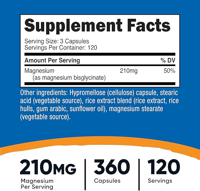 Nutricost Magnesium Glycinate Capsules (360 Capsules, 210 mg Per Serving) - Magnesium Glycinate Supplement for Gentle Absorption