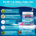 L Theanine Calm Gummies 500mg, Sugar-Free Liposomal L-Theanine Supplement, w/Safforn, Magnesium Glycinate, GABA, Ashwagandha, Algae Omega-3, Vitamin D3 B12, for Brain Calm, Relax, Mood, Zzz, 120Cts