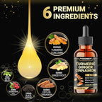 6in1 Liquid Turmeric Ceylon Cinnamon Berberine Ginger Bitter Melon & Black Pepper – Turmeric Supplement Drops – 1 FL OZ – 60 Servings