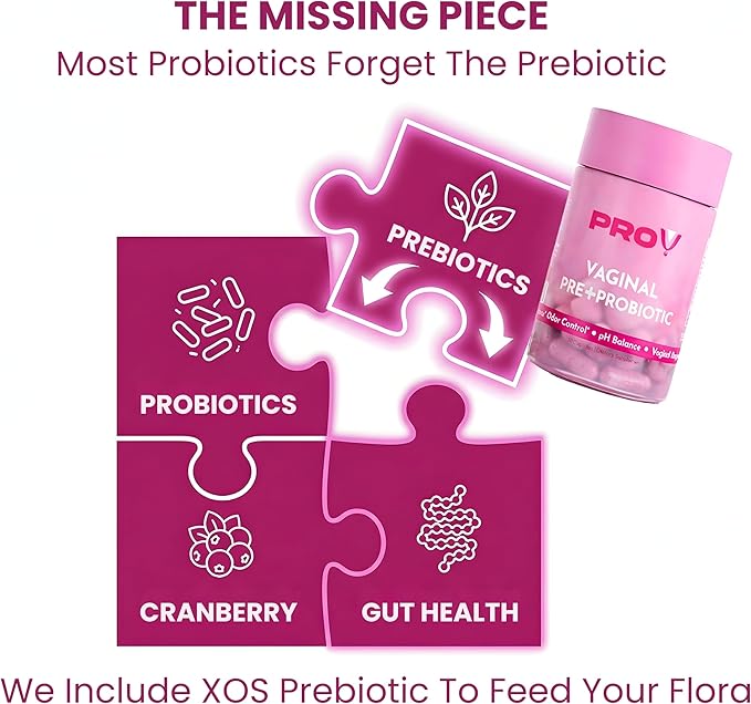 Pro-V Women’s Probiotic with Prebiotics & Cranberry - 4-in-1 Synbiotic for Vaginal Health, pH Balance, Odor & Urinary Tract Support - Daily Feminine Microbiome Supplement - 30 CT
