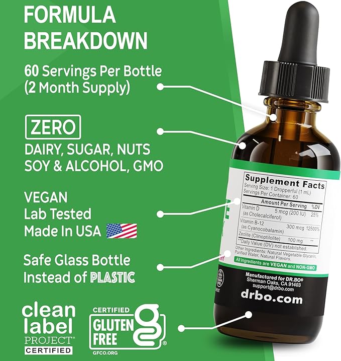 Zeolite Detox for Kids Liquid Drops - Advanced Clinoptilolite with Pure Vitamins B12 & D - Kids Gentle Body Daily Cleanse Focus & Speech Extra Clinoptilolite Zeolite Drops Detox Cleanse Supplement 2oz