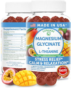 Lunakai USA Made Magnesium Glycinate Gummies with L-Theanine for Kids & Adults – 420mg Magnesium Supplement for Calm, Sleep & Stress Support, 60ct