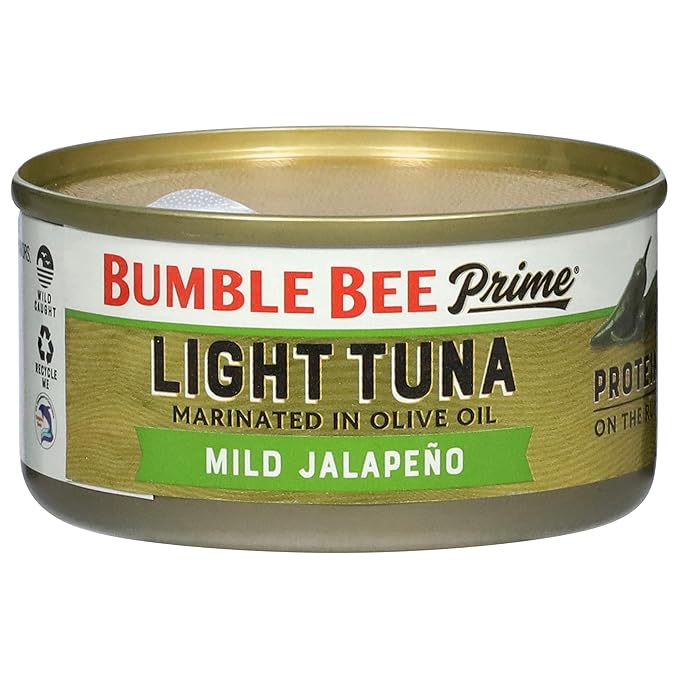 Bumble Bee Prime Protein on the Run Tuna Snack Kit - Gourmet Tuna Marinated in Olive Oil & Mild Jalapeno with Crackers and Serving Utensil - 20g of Protein Per Serving (Pack of 3), Easy Open Cans