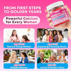 Calcium Gummies for Women, Calcium Citrate 1200mg with Vitamin D3 K2, Collagen & Biotin, B0ne, Teeth, Immune & Hormone Support, Sugar Free, Non-GMO, Gluten-Free, Strawberry Flavor, 90 Count