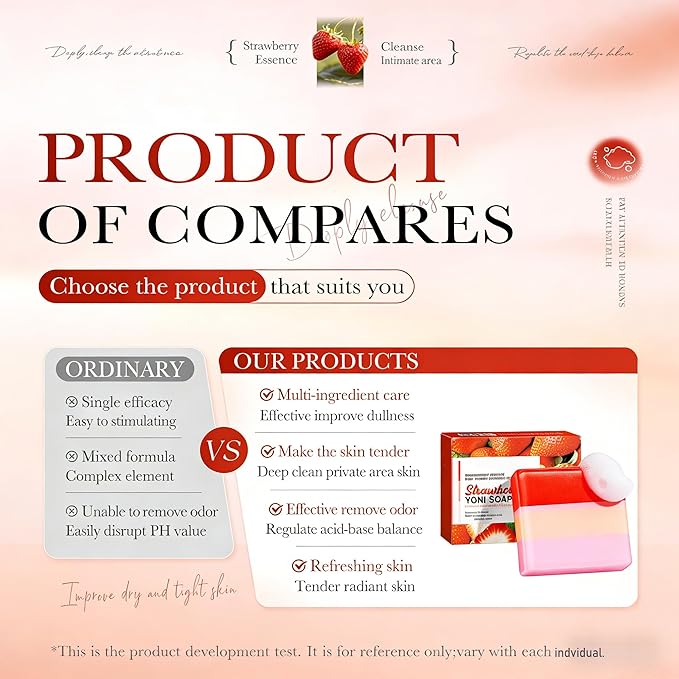 Feminine Cleansing Bar for Women, Yoni Bar, Ph-Balanced Formula, Remove Odor, Moisturize&Soften, Clean &Gentle Ingredients, Strawberry Scent, Velvety Texture for Daily Intimate Hygiene, Red