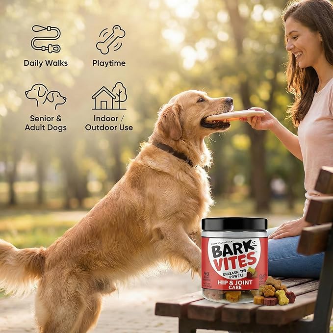 Hip & Joint Supplement for Dogs - Glucosamine, MSM, Chondroitin & Omega-3 Chews with Turmeric & Vitamin E for Mobility, Comfort & Anti-Inflammatory Support, 90ct