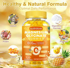 Magnesium Glycinate Gummies 600mg- Sugar Free Mg Potassium Supplement with Magnesium Glycinate, Vitamin D, B6 and CoQ10 for Calm Support & Sleep for Adults, 60 Days Supply ((Pack of 2), Pineapple)