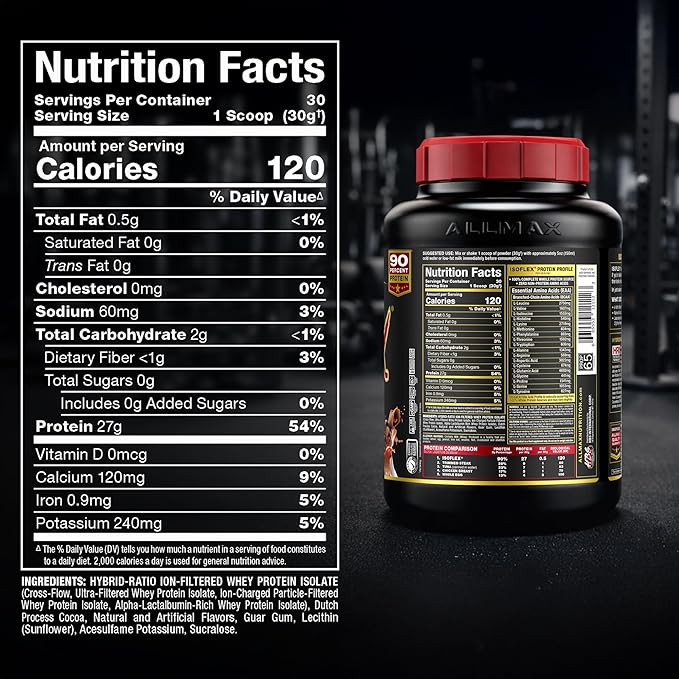 ALLMAX ISOFLEX Pure Whey Isolate Protein Powder - Gluten Free, Low Lactose, Sugar-Free - High-Protein, Clean, Keto-Friendly for Pre Post Workout Supplement for Women and Men | Chocolate, 2lb