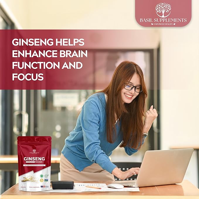 Organic Ginseng Powder, Pure Panax Ginseng Root Powder | Natural Energy, Focus & Immune Support | Korean Herbal Adaptogen | Non-GMO, No Fillers, Smoothie-Ready Superfood.