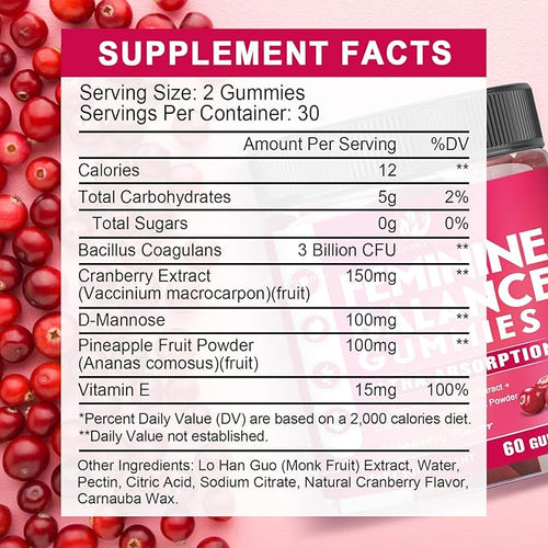 (2 Pack) Sugar Free Premium Feminine Balance Gummies for Women - Vaginal Health, Antioxidant, Digestive Health, PH Balance Support, Vaginal Probiotics for Women Gummies, Max Absorption