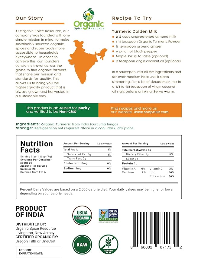 Organic Turmeric Powder w/Curcumin | 32 Ounce (Pack of 2) | USDA Organics and Non-GMO | 100% Raw and Natural by OSR