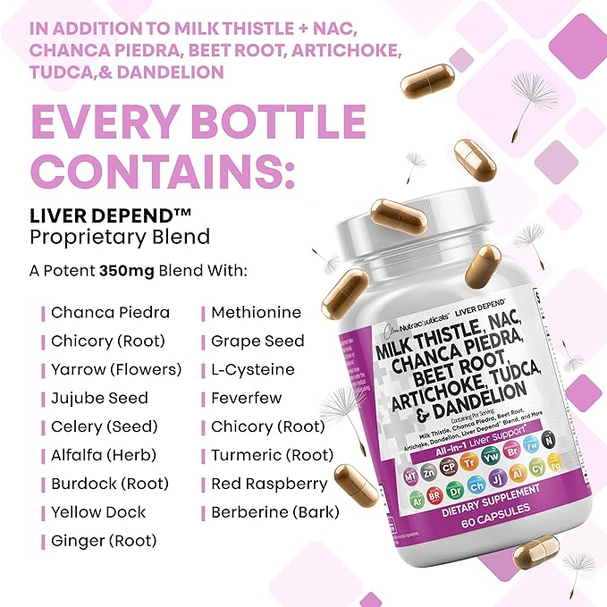 Clean Nutraceuticals Milk Thistle NAC Chanca Piedra Beet Root Artichoke Astragalus Dandelion Root - Liver Cleanse Supplement Plus TUDCA Choline & Ginger - 2Pack