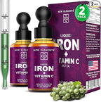 [2 𝐏𝐚𝐜𝐤] Liquid Iron Supplement with Vitamin C – 18mg Iron & 50mg Vitamin C for Anemia Support – Blood Builder Drops for Women & Men – Fast Absorption, Boosts Energy & Immunity – Vegan, Non-GMO
