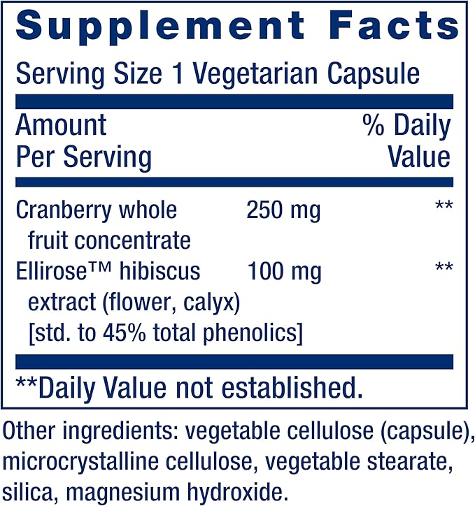 Life Extension Optimized Cran-Max®, Cranberry Whole Fruit Concentrate with Hibiscus Extract, Best in Class Support for Female Urinary Tract Health, Gluten-Free, Vegetarian, Non-GMO, 60 Capsules