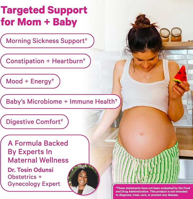 Pink Stork Prenatal Probiotics for Women - Vitamin B6, Prebiotics, Morning Sickness, Gut Microbiome, Pregnancy Probiotic, Immune Support, Pregnancy Must Haves - 60 Capsules