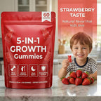 5-in-1 Growth Gummies with Amino Acids, Vitamin D3 & K2, Strawberry Flavor Chewable Supplement, 60 Count
