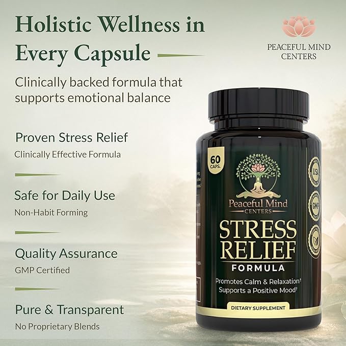 Stress Relief Formula - Natural Ashwagandha Capsules GMO Free - unflavoured Quality Herbal Wellness Supplement for Relaxation and Mental clarity-60-count