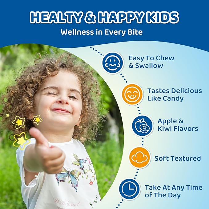 Center-Filled Magnesium Gummies for Kids 300MG - Magnesium Glycinate Gummies with L-theanine, Omega-3, Vitamin B6, D for Kids & Adults, Supplement for Sleep, Calm & Muscle Relaxation - Apple & Kiwi