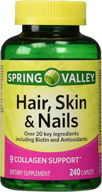 Spring Valley - Hair, Skin & Nails, Biotin-Collagen-Gelatin, 240 Caplets