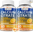 (2 Pack) Calcium Citrate with Vitamin D3 Gummies, 1200 mg Calcium Supplement for Women & Men, Supports Bone, Muscle & Teeth Health, Liquid-Filled Gummies with 5X Faster Absorption, Vegan - 120 Count
