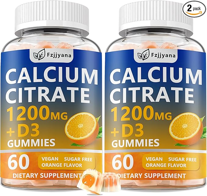 (2 Pack) Calcium Citrate with Vitamin D3 Gummies, 1200 mg Calcium Supplement for Women & Men, Supports Bone, Muscle & Teeth Health, Liquid-Filled Gummies with 5X Faster Absorption, Vegan - 120 Count