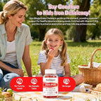 Iron Gummies for Kids & Teens, Kids Multivitamin with Iron Supplement, Vitamin B Complex, A, C, D3, Calcium, Zinc, DHA, Prebiotic, Blood Builder & Energy Support for Iron Deficiency, Vegan, 60 Ct